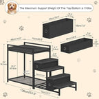 Pet Bunk Bed with Removable Stairs and 2 Drawers, Dogs/Cats Window Perch, Dog Window Seat with Soft Cushion, Ultra-Shallow Steps, Sturdy Metal Frame, Non-Slip, Load Capacity 60 LBS