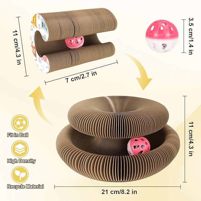 Kitty Curls Cat Toy, Magic Organ Cat Scratching Board with Bell-Ball, Foldable Interactive Marlenes Kitten Curls Cat Scratchers for Indoor Cats