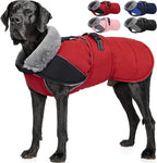 Nanaki Large Dog Coat Rainproof-Warm Giant Breed Dog Jacket with Leash Hole, Fleece Lining Reflective Great Dane Winter Coat Doberman Jacket for Cold Weather Outdoor Walking Hunting, Camping, Red 3XL