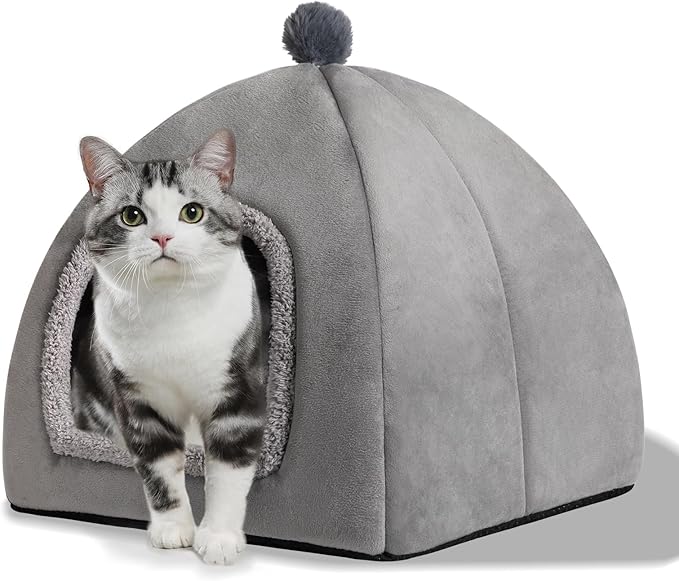Cat Bed Cave for Indoor, Suitable for Cat Dome Bed, Hideaway Bed for Indoor Cats with Removable Mattress for Kittens.Cat Tent House for Dual Use (L:17"x17")