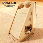 Sisal Cat Scratcher Ramp, Scratching Post Vertical Cat Toy Scratch Pad with Balls for Indoor Cats, Solid Wood Cat Furniture