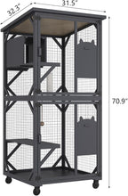 ROOMTEC Catio Outdoor Enclosure With Roof 71" Height Wooden House Large Cage With 3 Jumping Platforms and 1 Napping House for Cat Activity (Grey)