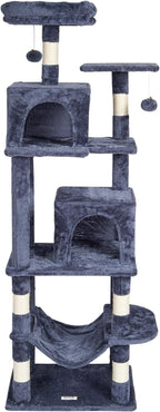 VEVOR Cat Tree for Indoor Cats, 63" Cat Tower with 2 Cat Condos, Sisal Scratching Post, Hammock, Top Perch, Jumping Platforms, Large Cat Furniture Activity Center with Hang Ball, Dark Grey
