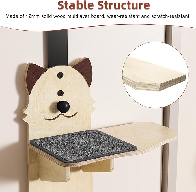 4-Tiers Door Hanging Cat Shelf, Vertical Cats Tree Over, Cat Tree Door Mounted Cats Climber with Scratching Post, Pads, Tease Cat Ball (170cm)