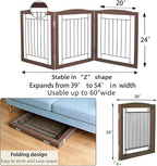 ZJSF Freestanding Foldable Dog Gate for House Extra Wide Wooden Brown Puppy Gate Stairs Dog Gates Doorways Tall Pet Gate 24 "Height 3 Panels Pet Fence