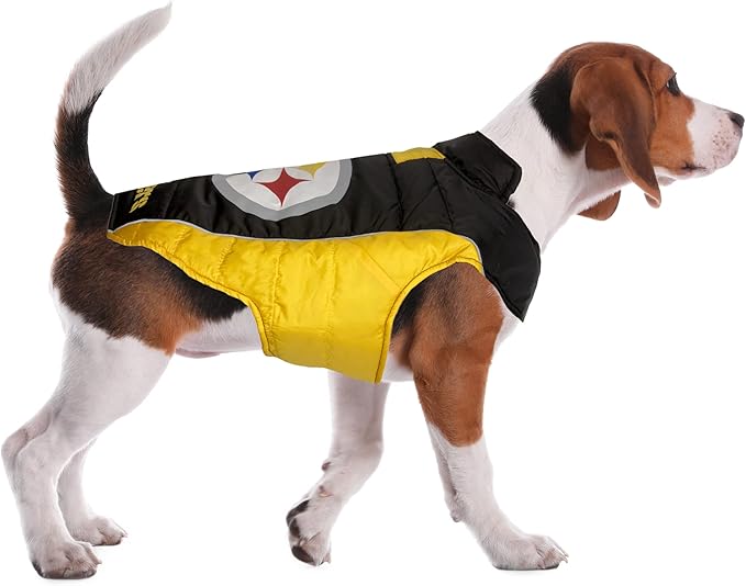 NFL Pittsburgh Steelers Puffer Vest for Dogs & Cats, Size Small. Warm, Cozy, and Waterproof Dog Coat, for Small and Large Dogs/Cats. Best NFL Licensed PET Warming Sports Jacket