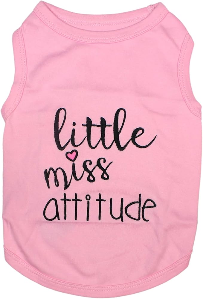 Parisian Pet Dog Shirt – 100% Cotton Shirts for Small Dogs – Sleeveless Miss Attitude Pink Puppy Clothes – Breathable and Soft Girl Dog Clothes - Stretchy Pet Apparel - Summer Tshirts for Dogs