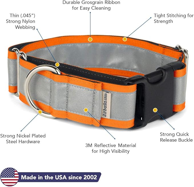 If It Barks - 1.5" Reflective Martingale Collar with Quick Snap Buckle for Dogs - Adjustable - Made in USA - Strong, Durable, and Comfy - Ideal for Training - Fits Most Breeds - Medium, Orange