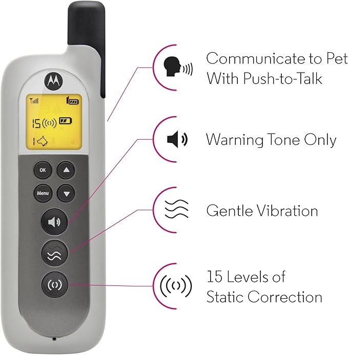 Motorola Pet Rechargeable Advanced Remote Training System with 3 Training Modes and Verbal Correction using Push-to-Talk Feature