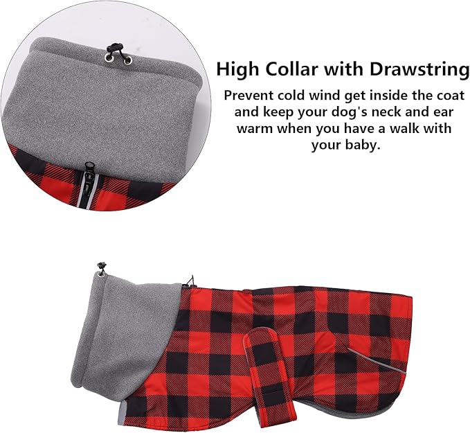 Dachshund Coats Waterproof Suitable for Dachshunds Sausage Weiner Dog Winter Coat Padded Fleece Puppy Snowsuit with Adjustable Bands Reflective Stripe - Plaid Red - M