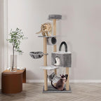 Multi-Level Cat Tower Cat Tree with Scratching Posts, Hammock, Condo, Jumping Platforms, 16.53 Lbs Load Capacity, 63" Tall Wooden Cat Condo Perch for Indoor Large/Small Cats (Silvery Grey)