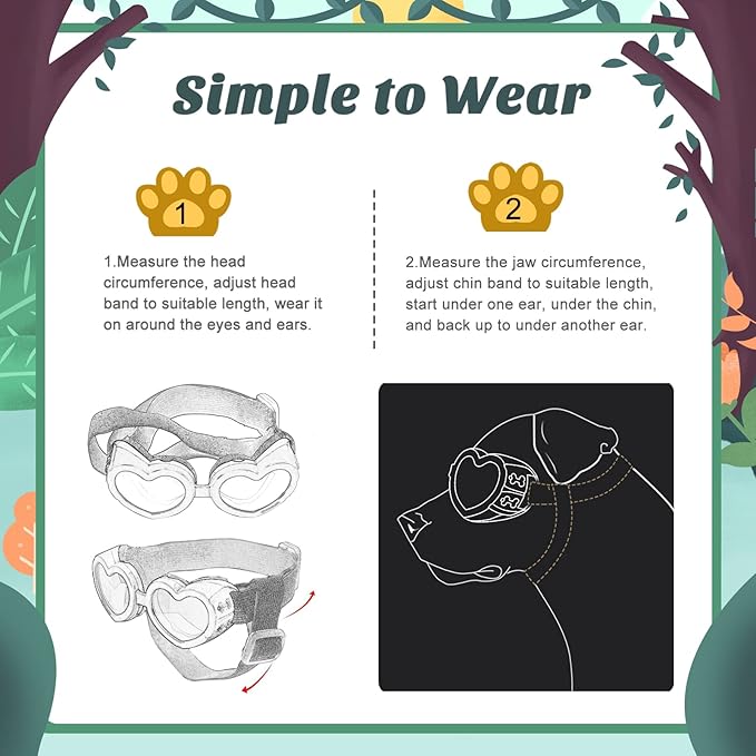 Lewondr Small Dog Sunglasses UV Protection Goggles Eye Wear Protection with Adjustable Strap Doggy Heart Shape Anti-Fog Sunglasses for Pet Dogs Sun Glasses Doggie Windproof Glasses, White