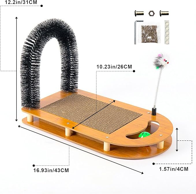 5-in-1 Multifunctional Cardboard Cat Scratcher,Cat Hair Brush for Grooming with Sturdy Cat Scratching Pad and Catnip Toy