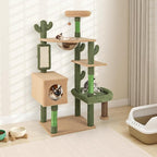 Tangkula Cactus Cat Tree, 59 Inch Tall Cat Tower with Sisal Scratching Posts, Cat Condo, Perch, Space Capsule, Large Bed, Self Groomer, Rope, Ball, Green Cute Cat Tree Tower for Indoor Cats