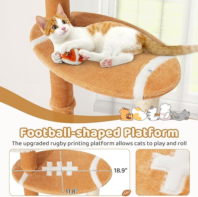 Erinnyees 51" Football Cat Tree Tower for Indoor Cats, Game Day Sports Themed Cat Condo with Sisal Scratching Posts & Hammock, Unique Pet Furniture Gifts for Fans