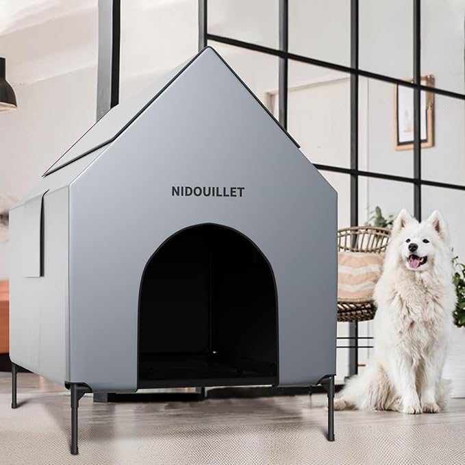 36" Dog House for Outdoor Indoor, Large Dog Houses Weatherproof 600D PVC with 7.9" H Textilene Elevated Dog Bed Breathable, Easy to Clean, Dog House Max 160lbs