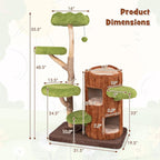 Tangkula Solid Wood Cat Tree, Cute Cat Tower with Scratching Posts, 2-Tier Tree Hole Cat Condo, Wood Branches, Sisal Panel, Top Perch, Platforms & Hanging Toy, Cat Tree for Indoor Cats Large Adult