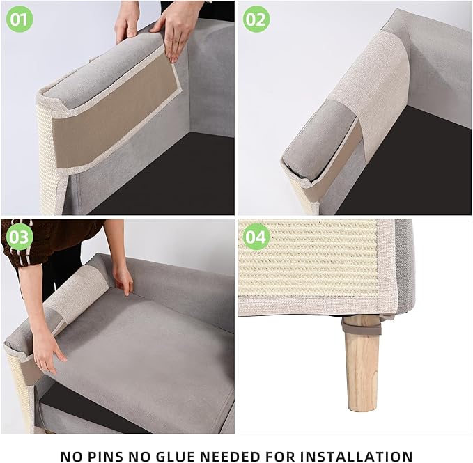 Cat Scratch Sofa Protector,23.6" L*19.6" W Cat Scratch Furniture Protector Pad, Couch Arm Sheild with Natural Sisal for Protecting Couch Sofa Chair Furniture(Beige/Right Handed)