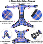 PoyPet No Pull Dog Harness, Reflective Adjustable No Choke Pet Vest with Front & Back 2 Leash Attachments, Soft Control Training Handle for Small Medium Large Dogs(Checkered Blue & Orange,L)