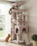Heybly Heavy Duty Cat Tree, 64.2-Inch Tall Tower for Large Indoor Cats with Widened Structure, Cat Furniture with Big Platforms, Extra-Large Hammock, Sisal Scratching Posts & Board, Muchroom HCT027MU
