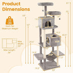 PETSITE 81 Inches Tall Modern Cat Tree, Multi-Level Cat Tower with Sisal Scratching Posts, 2 Private Condos, 2 Hanging Jingling Ball, Hanging Sisal Rope, 2 Top Perches, and Multiple Jumping Platforms