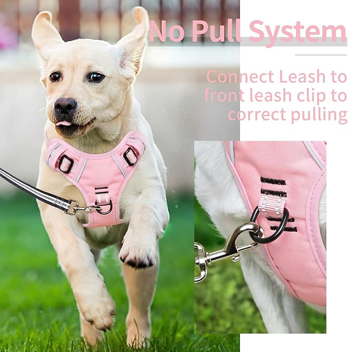 HEELE Dog Harness, No Pull Adjustable Padded Reflective Harness for Small Medium Large Dogs with Handle for Walking Training, Pink, L