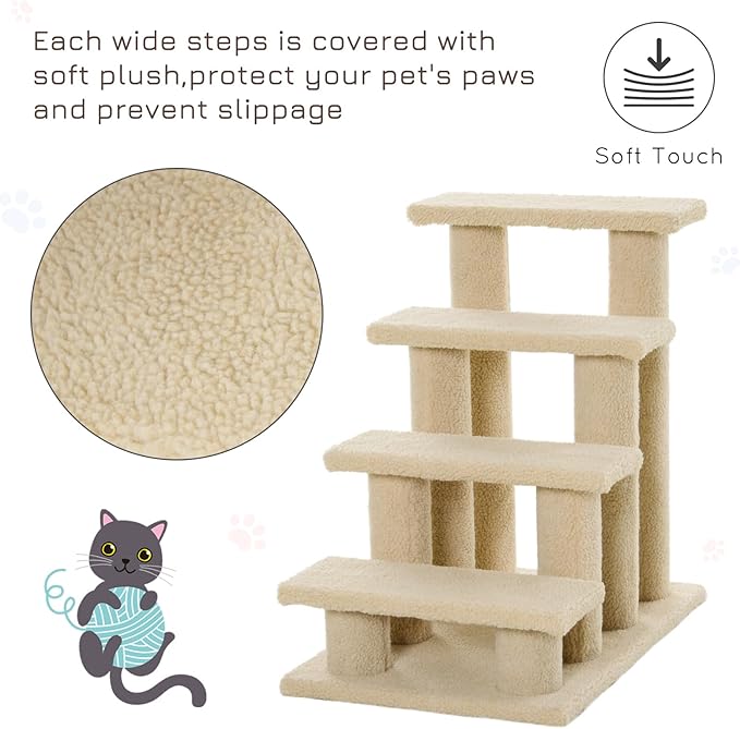 25" 4-Step Multi-Level Carpeted Cat Scratching Post Pet Stairs,cat Tree Tower cat Ladder for Indoor cat Gym for Indoor Cats cat Climbing Wall Small cat Tree for Indoor Cats Beige
