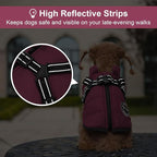 Dog Winter Coat, Warm Dog Jacket Reflective Adjustable Fleece Vest with Harness Built in, Windproof Pet Snow Jacket Snowsuit with Zipper for Small Medium Dogs, Purple XS