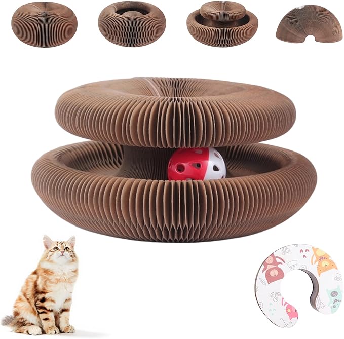 Foldable Cat Scratcher Toy (Cartoon) - Interactive Reversible Kitty Toy with Bell for Anxiety Relief & Exercise | Clearance - Limited Stock
