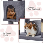 GarveeHome 67 in Cat Tree for Large Cats, Features Scratching Post, Cat Condo, Platforms, Tunnel, Hammock, Food Station & Bowls – Ideal for Indoor Cats, Dark Gray