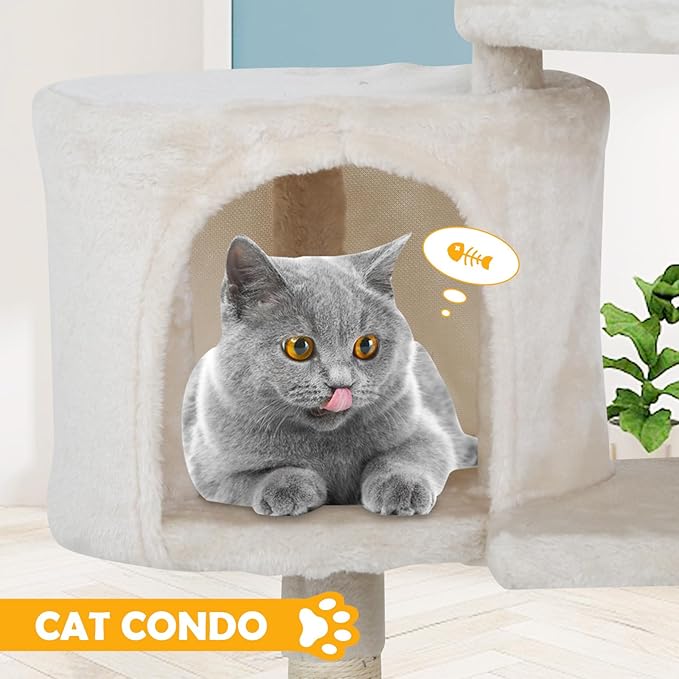 Cat Tree 36 Inch Cat Tower for Indoor Cats with Scratching Post,Padded Perch,Hanging Toys for Kittens & Adult Cats,Beige (Beige)