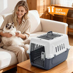 MoNiBloom 22-Inch Dog Crate Plastic 2-Door Top Loading Cat Carrier, Hard-Sided Dog Travel Carrier for Small Dogs and Cats, Ventilation and Security Lock Design for Pets up to 22 lbs (Grey)