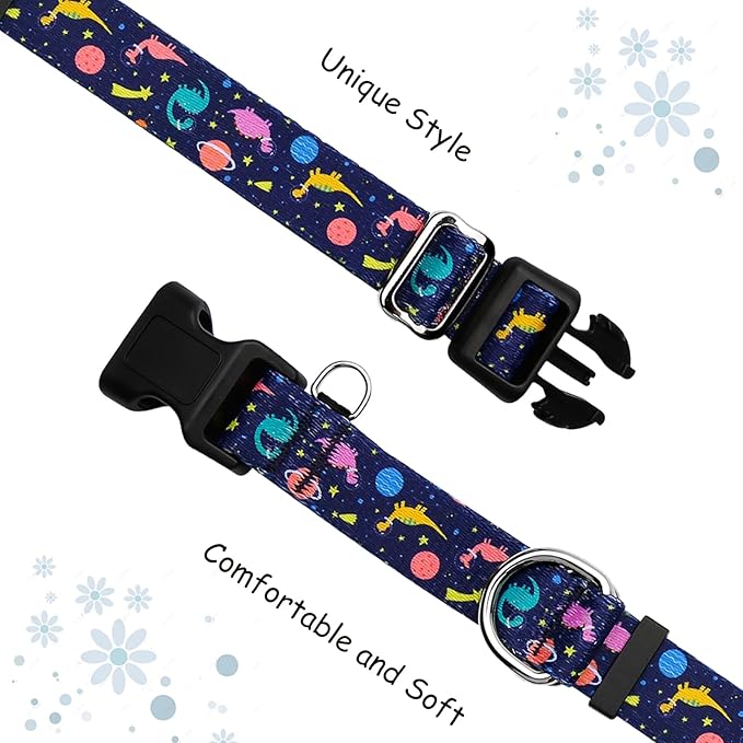 Martingale Collar for Dogs with Buckle No Pull Adjustable Nylon Limited Slip Training Dog Collars (Blue Dinosaur, Large)