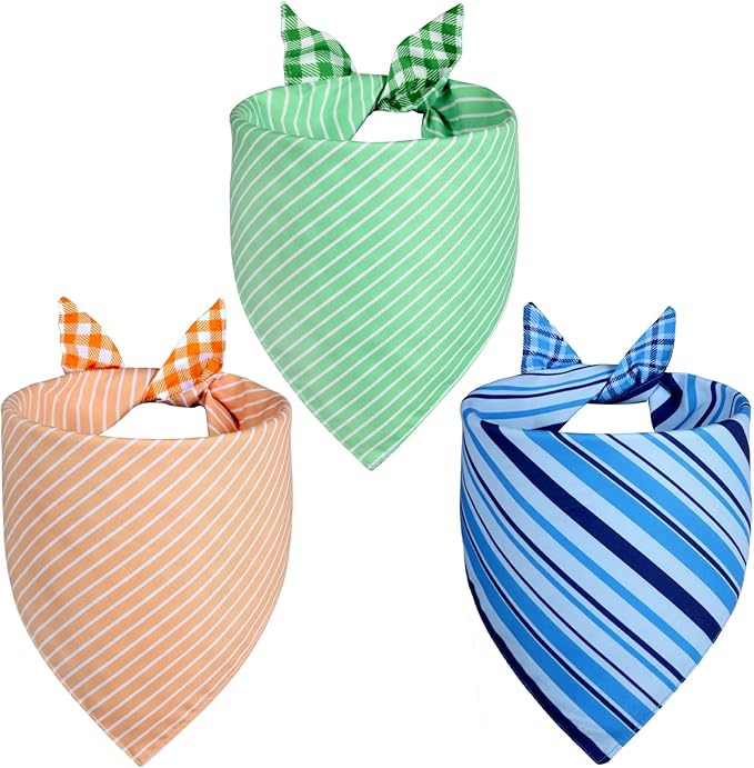 3PCS Dog Bandanas XLarge, Summer Scarf, Durable Triangle Reversible Orange Blue Green Bibs Handkerchief for Puppy Pet