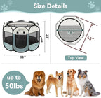 Large Dog Cat Playpen, Puppy Pet Playpen Indoor for Dog Crate Tent Cage Outdoor, Portable Pop Up Dogs Enclosure Kennel with Carrying Case for Dogs/Cats/Rabbits, Grey
