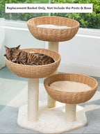 SHENGOCASE 2-Pack Cat Tower Tree Add ons Accessories Replacement Part Basket Bed, Handwoven Wicker Rattan Bowl Bed with Soft Cushion