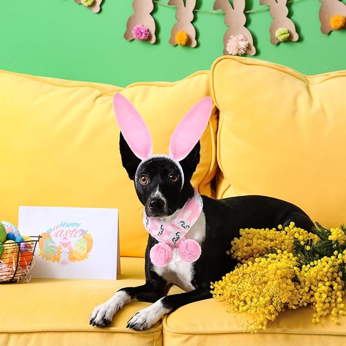 3 Pieces Easter Dog Costume Set Including Easter Rabbit Ears Headband Easter Dog Tutu Dress Cute Pet Tutu Pink Easter Pet Scarf for Medium Dogs Holiday Outfit Accessory
