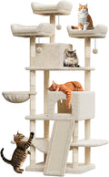 68.5 in Multi-Level Cat Tree for Indoor Cats Large Adult Heavy Duty Cat Tower for Large Cats with 2 Condos/Plush Perches/Sisal Scratching Posts/Hammocks/Basket/Dangling Balls, #2605 Beige