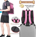 BAGLHER丨Dog Travel Bag Backpack, Airline Approved Pet Supplies Backpack, Dog Travel Bag with 2 Silicone Collapsible Bowls and 2 Food Baskets Pink