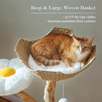 PAWZ Road Cat Tree for Indoor Cats Large Adults, 59 Inches Modern Cat Tower with Large Basket and Hammock, Natural Solid Wood, Luxury Condo & Dual Perches, Modern Cat Furniture for Big Cats, White