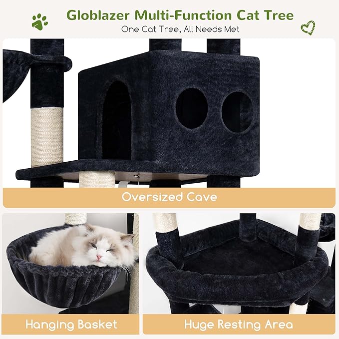 Globlazer 82" Extra Large Cat Tree for Big Cats, Heavy Duty Cat Tree for Multi-Cat Household, Maine Coon Cat Tree with 3 Condos, 2 Hammocks, 3 Perches & Scratching Board, S82D, Dark Gray