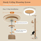 PETEPELA Floor to Ceiling Cat Tree, Adjustable Height(79-103'') Solid Wooden Tall Cat Tower for Indoor Cats with Sisal Scratching Post, Acrylic Bowl and Play Pompom