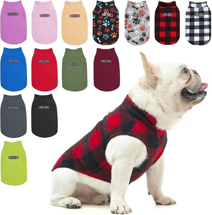 BEAUTYZOO Small Dog Sweater Fleece Vest Winter Jacket, D-Ring Leash Attachment for XS S Puppy Medium Sized Breeds Dogs, Cold Weather Dog Clothes Windproof Keep Warm, Christmas Red Plaid L