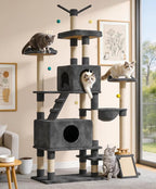 Catlike Rock-Solid 76" Tall Cat Tree Tower for Indoor Cats Large Adult, Heavy Duty Multi-Level Large Cat Tree with Sisal Scratching Posts, Perches, Cat Condos, Hammock Baskets, Cat Tower Charcoal Grey