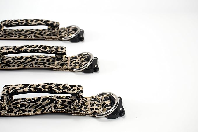 Heavy Duty Dog Collar with Unique Leopard Totem Design Adjustable Durable Nylon Collar, Metal Buckle for Large Dogs Bold Style for Training & Outdoor Adventures (Gold Leopard M)