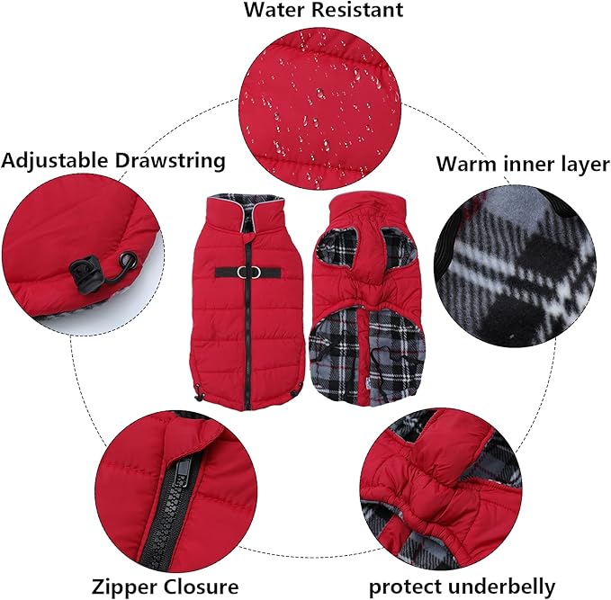 Geyecete Dog Winter Warm Coat Dogs Winter Jacket Windproof Snowproof,Pet Outdoor Jackets Dog Jacket for Small Medium Large Dogs-Red-M