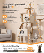 Catlike Rock-Solid 76" Tall Cat Tree Tower for Indoor Cats Large Adult, Heavy Duty Multi-Level Large Cat Tree with Sisal Scratching Posts, Perches, Cat Condos, Hammock Baskets, Cat Tower Natural Beige