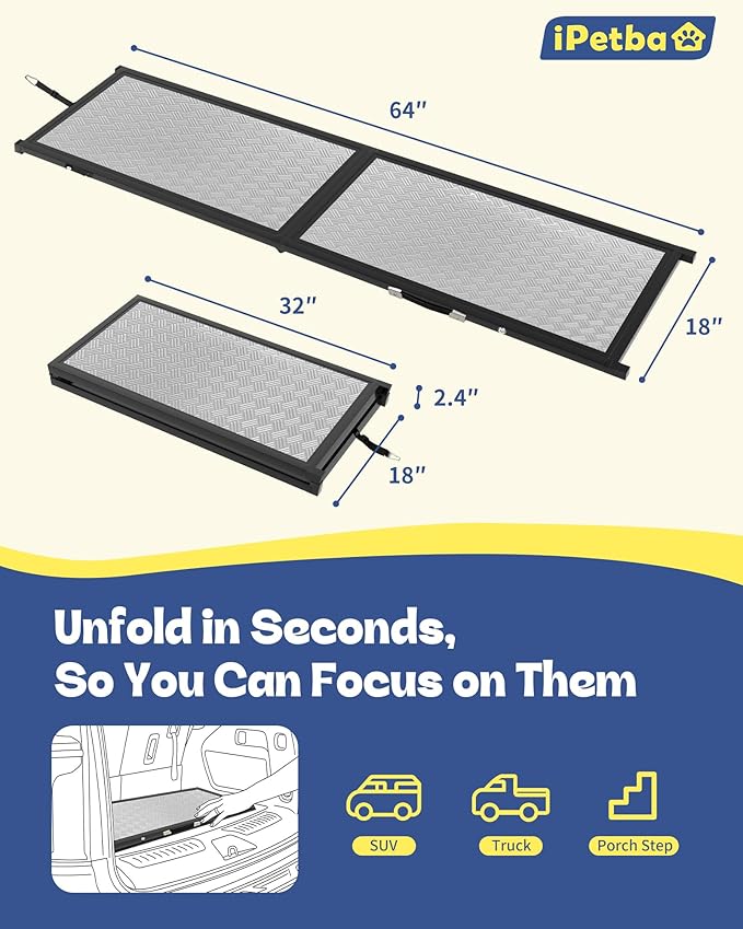 Large Dog Ramp for Car, SUV & Truck – Joint & Spine Relief, Anti-Slip Surface, Heavy-Duty, Stable, Up to 100 lbs