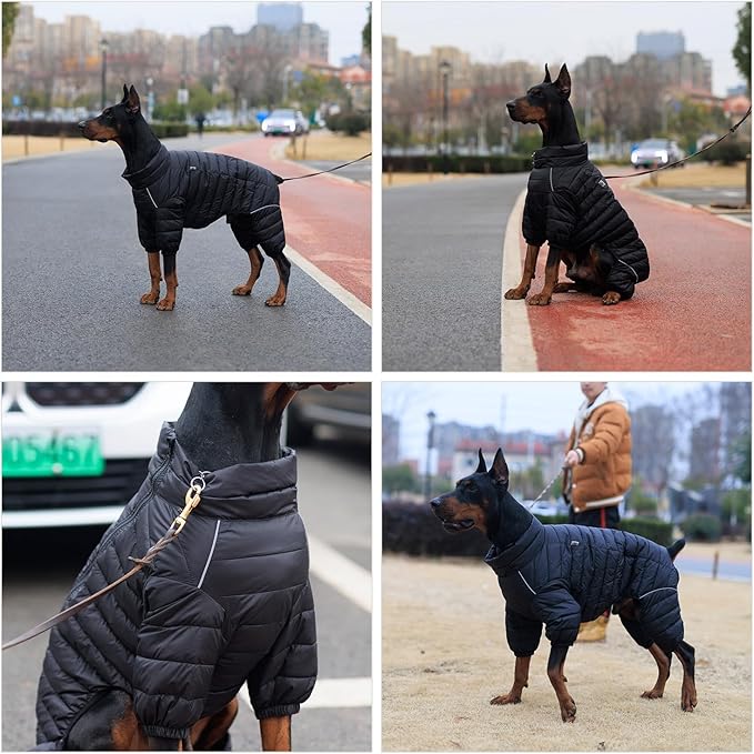 Lovelonglong Dog Coat - Warm Jacket, 4 Legs Covered Waterproof Windproof Reflective Dog Vest, Zippered Adjustable Outdoor Snow Jacket for Small to XXXL Dogs - Black
