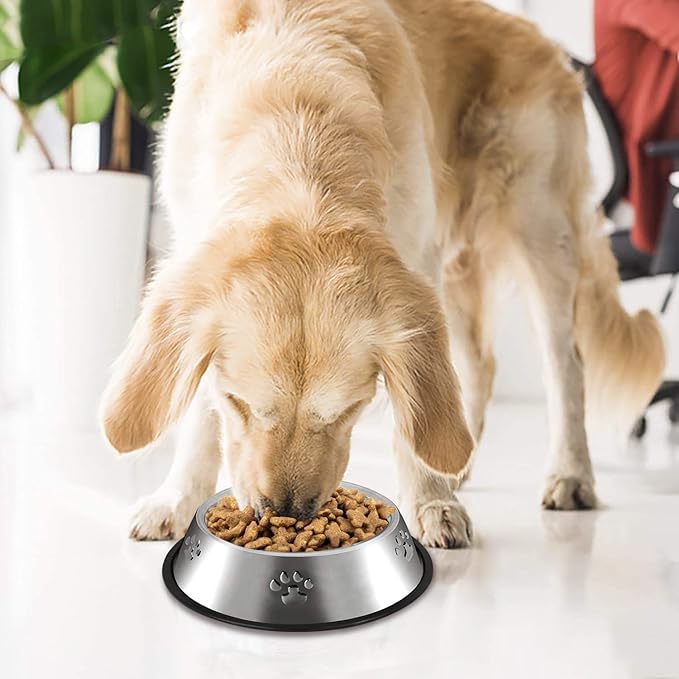 YUDANSI 2 Stainless Steel Dog Bowls, Dog Feeding Bowls for Large Dogs, Anti-Turnover Pet Dish with Rubber Base, Medium and Large Pet Feeder Food Water Plate (XL-51oz)